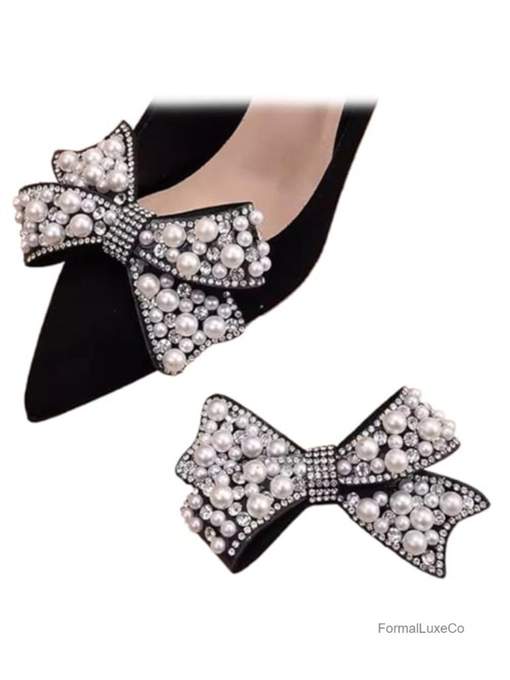 Pearl Bow Shoe Clips Rhinestone Detachable Shoe Buckle Wedding Decor 2 Pcs